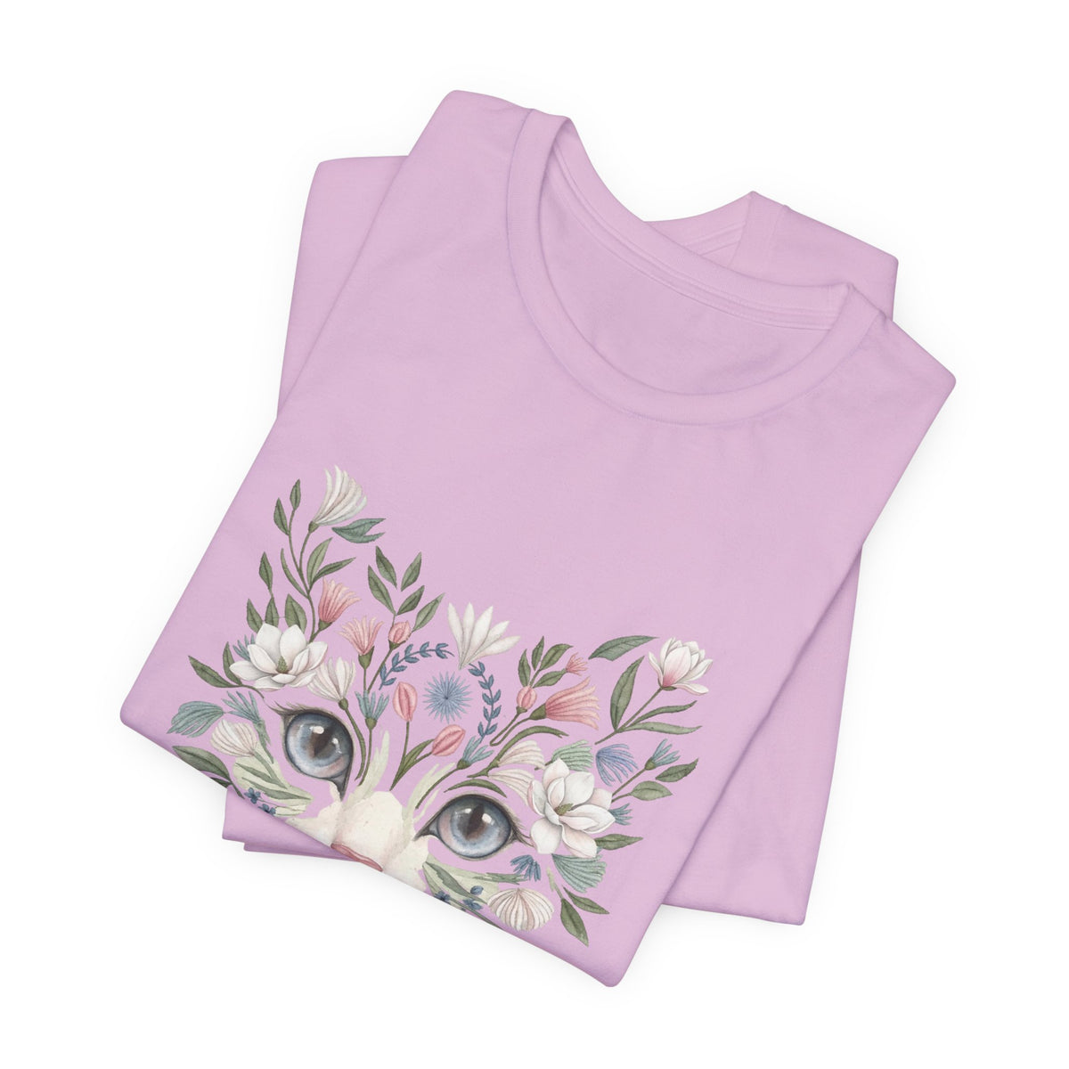 Floral Cat Face Tee — Watercolor Kitty Floral Illustration T-Shirt