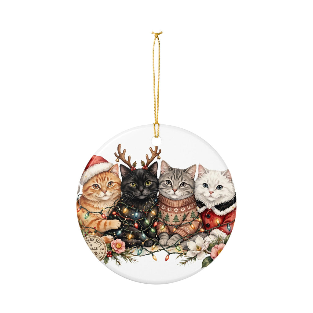 Ceramic Cat Ornament — Festive Kittens in Holiday Sweaters