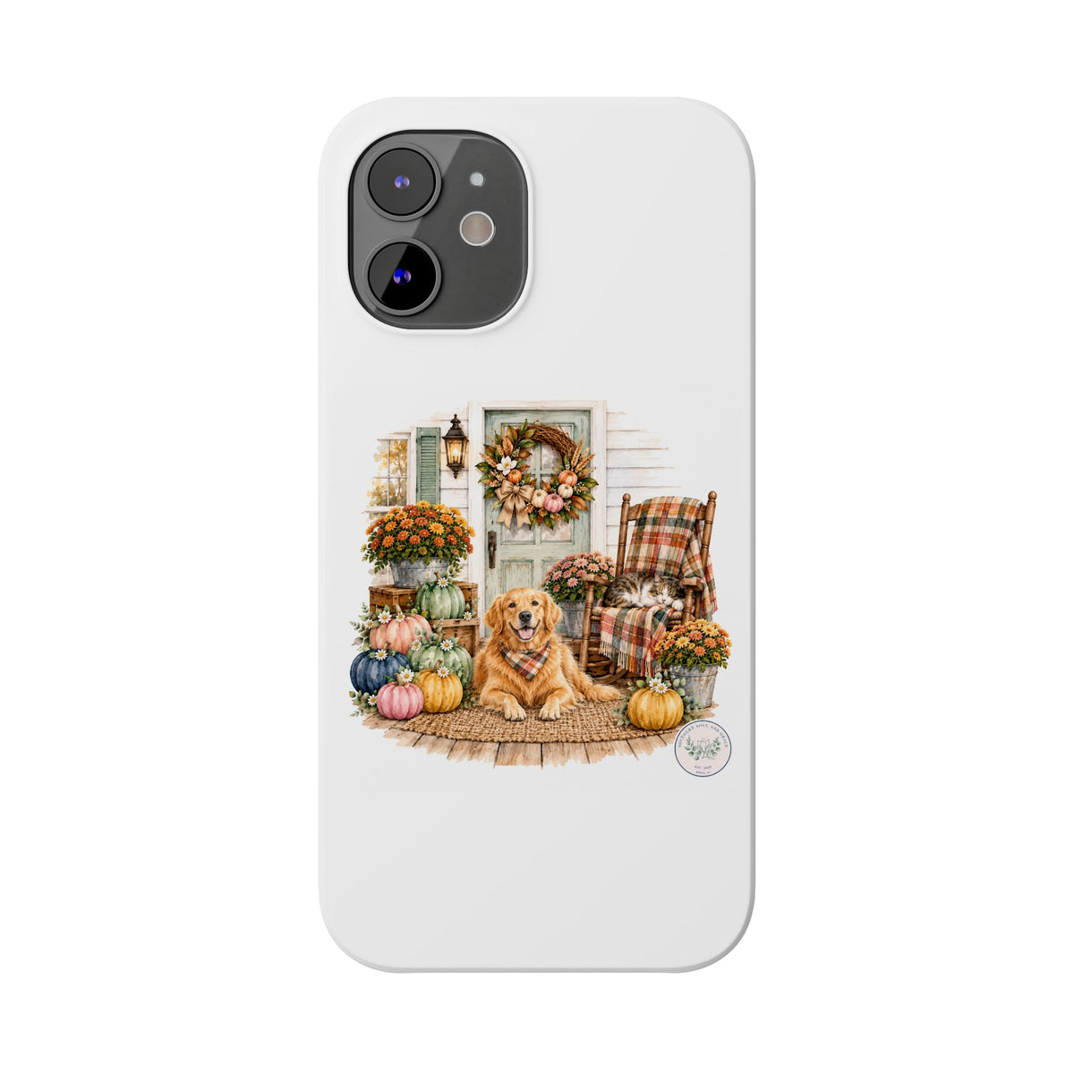 Autumn Porch Phone Case — Golden Retriever & Pumpkin Fall Design