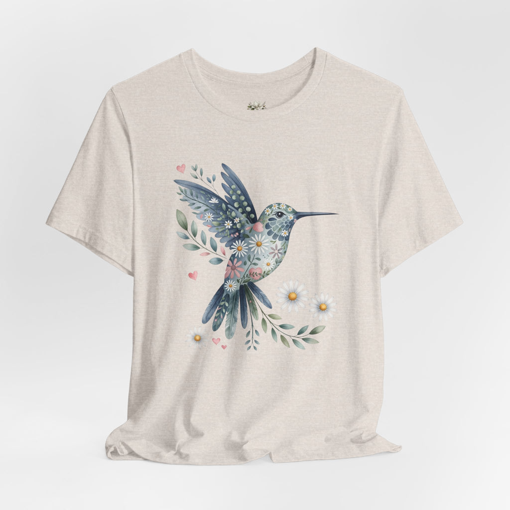 Floral Hummingbird Tee — Watercolor Bird Graphic T-Shirt