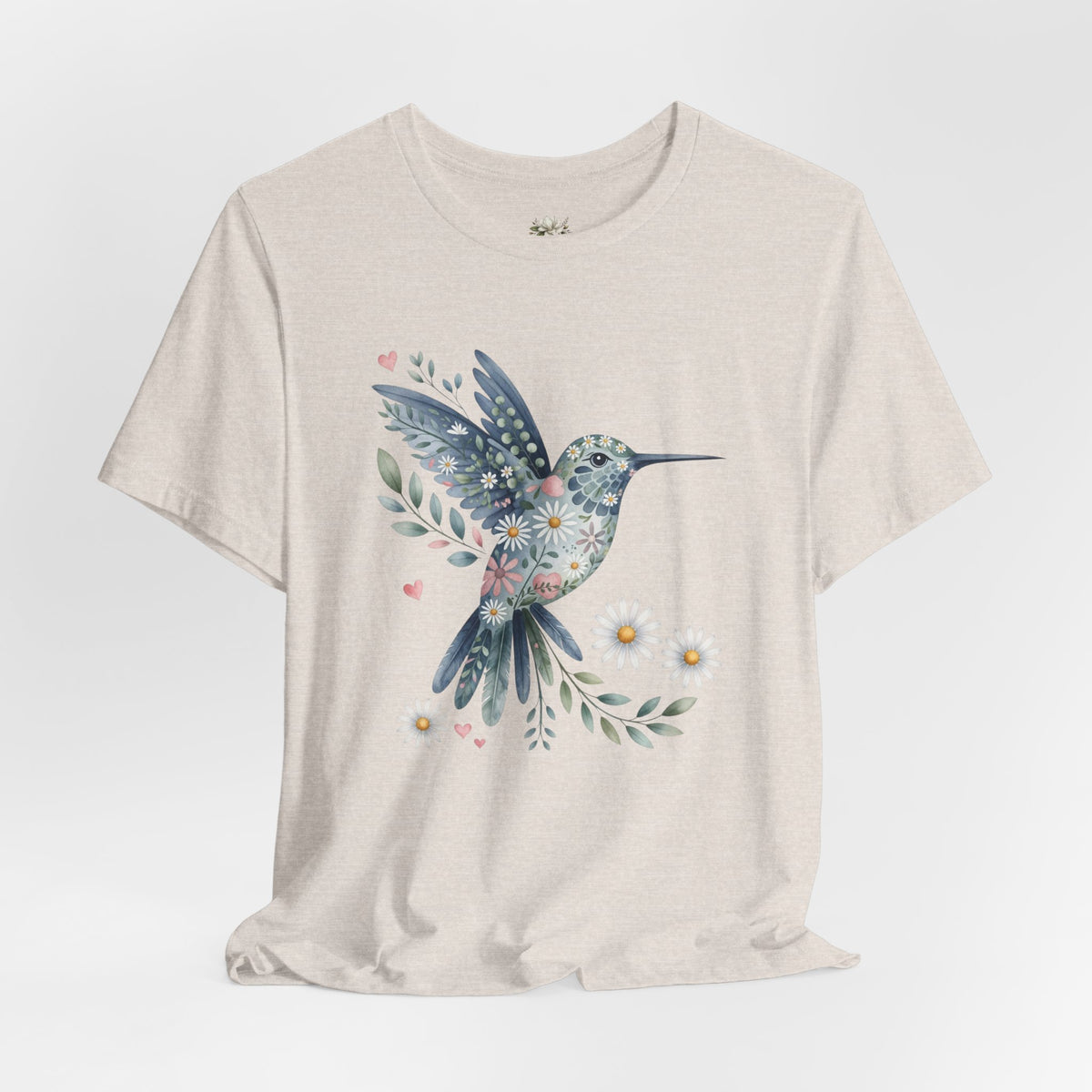 Floral Hummingbird Tee — Watercolor Bird Graphic T-Shirt