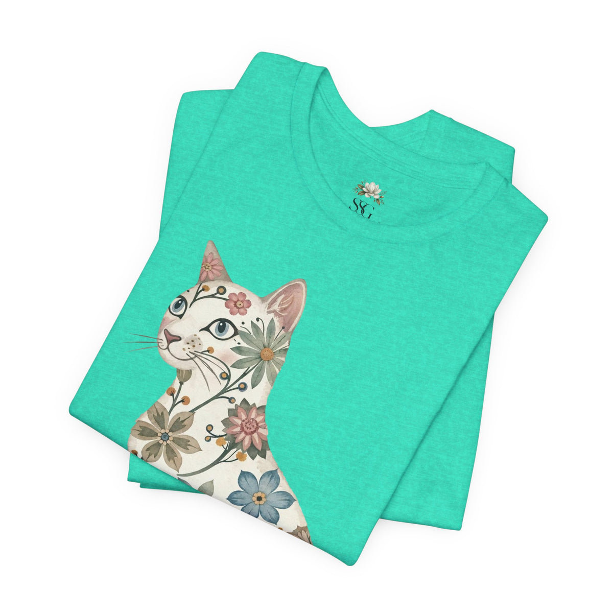 Floral Cat T-Shirt — Vintage Botanical Kitty Tee