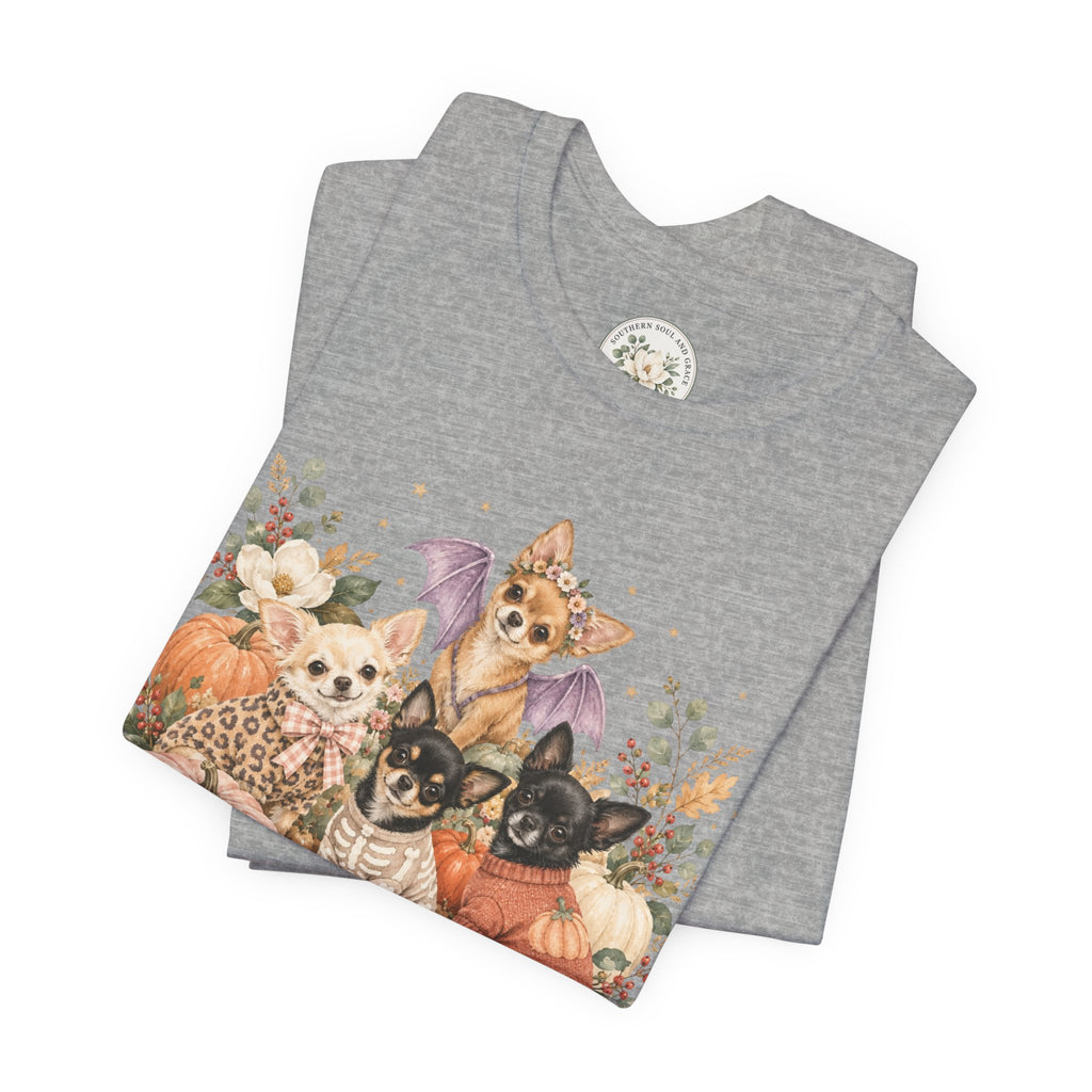 Halloween Puppies Pumpkin Tee — Cute Dogs in Costumes Fall T-Shirt