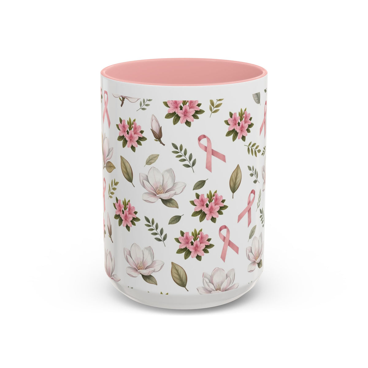 Breast Cancer Awareness Floral Accent Coffee Mug — Pink Ribbon 11/ - view 2