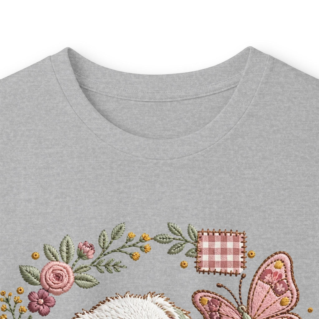 Cute Puppy Wreath Long Sleeve Tee — Floral Paw & Butterfly Design