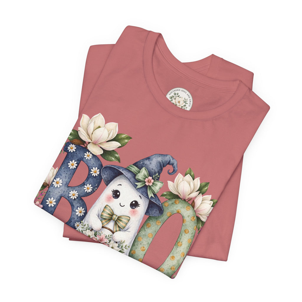 Boo Floral Ghost Tee — Cute Halloween Ghost & Pumpkin Shirt