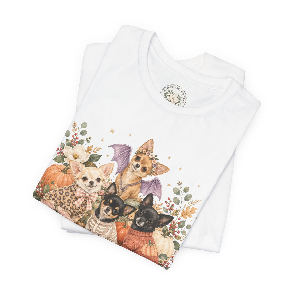 Halloween Puppies Pumpkin Tee — Cute Dogs in Costumes Fall T-Shirt