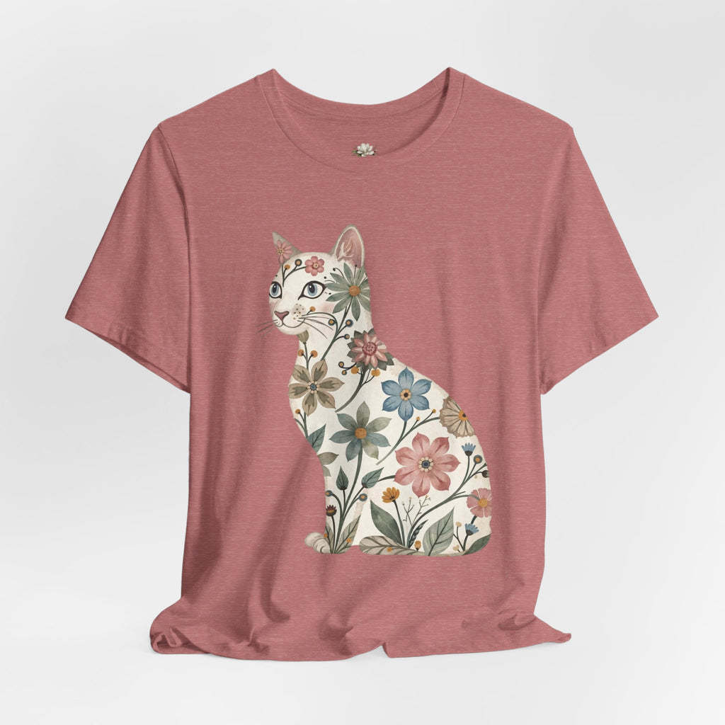Floral Cat T-Shirt — Vintage Botanical Kitty Tee