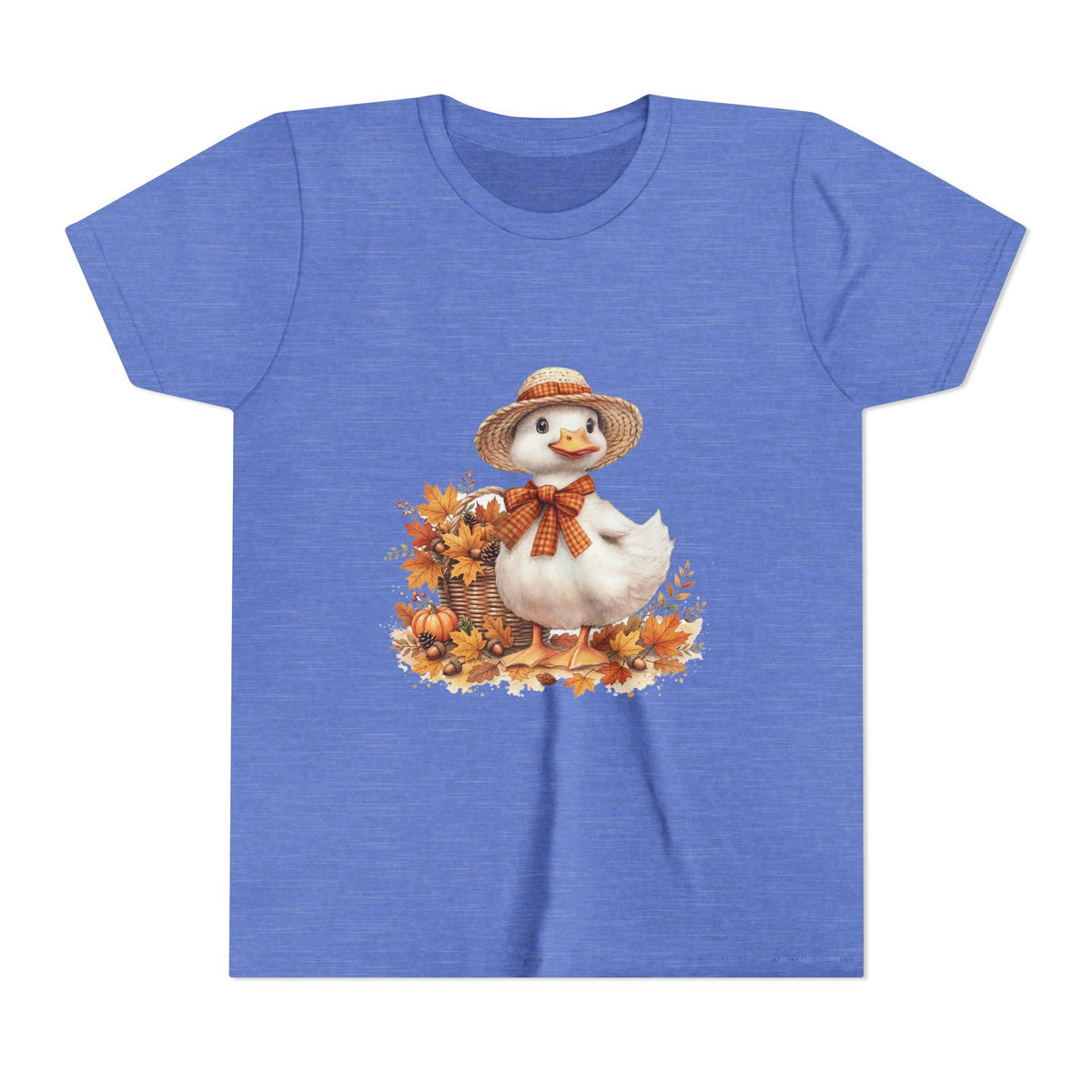 Cute Fall Duck Kids T-Shirt — Watercolor Duckling with Straw Hat