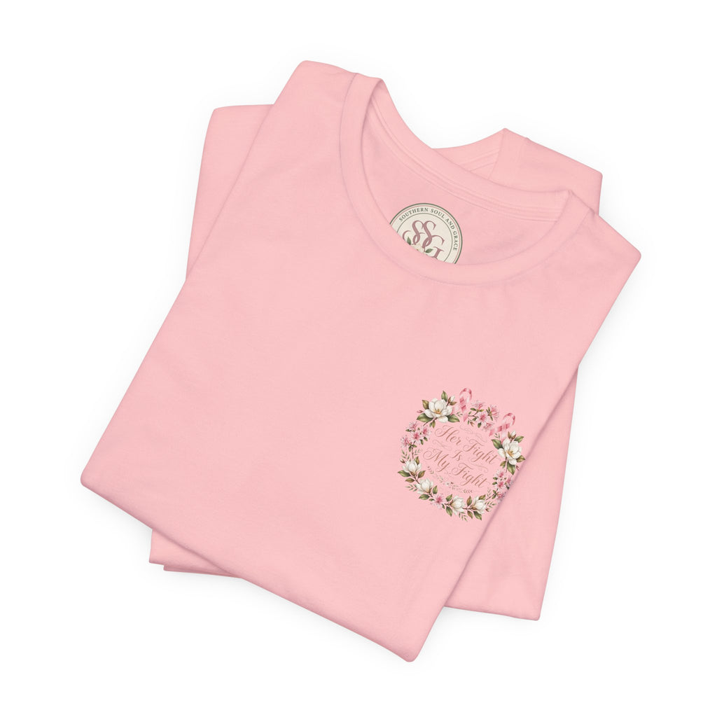 Breast Cancer Awareness Tee — "Her Fight Is My Fight" Floral Ribbon T-Shirt - view 15