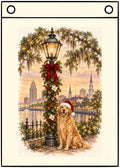 Christmas Golden Retriever Canvas Flag — Holiday Lamppost Scene Mobile Alabama