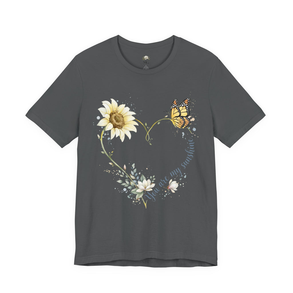 Sunflower & Butterfly Heart Tee — "You are my sunshine" Floral Graphic T-Shirt
