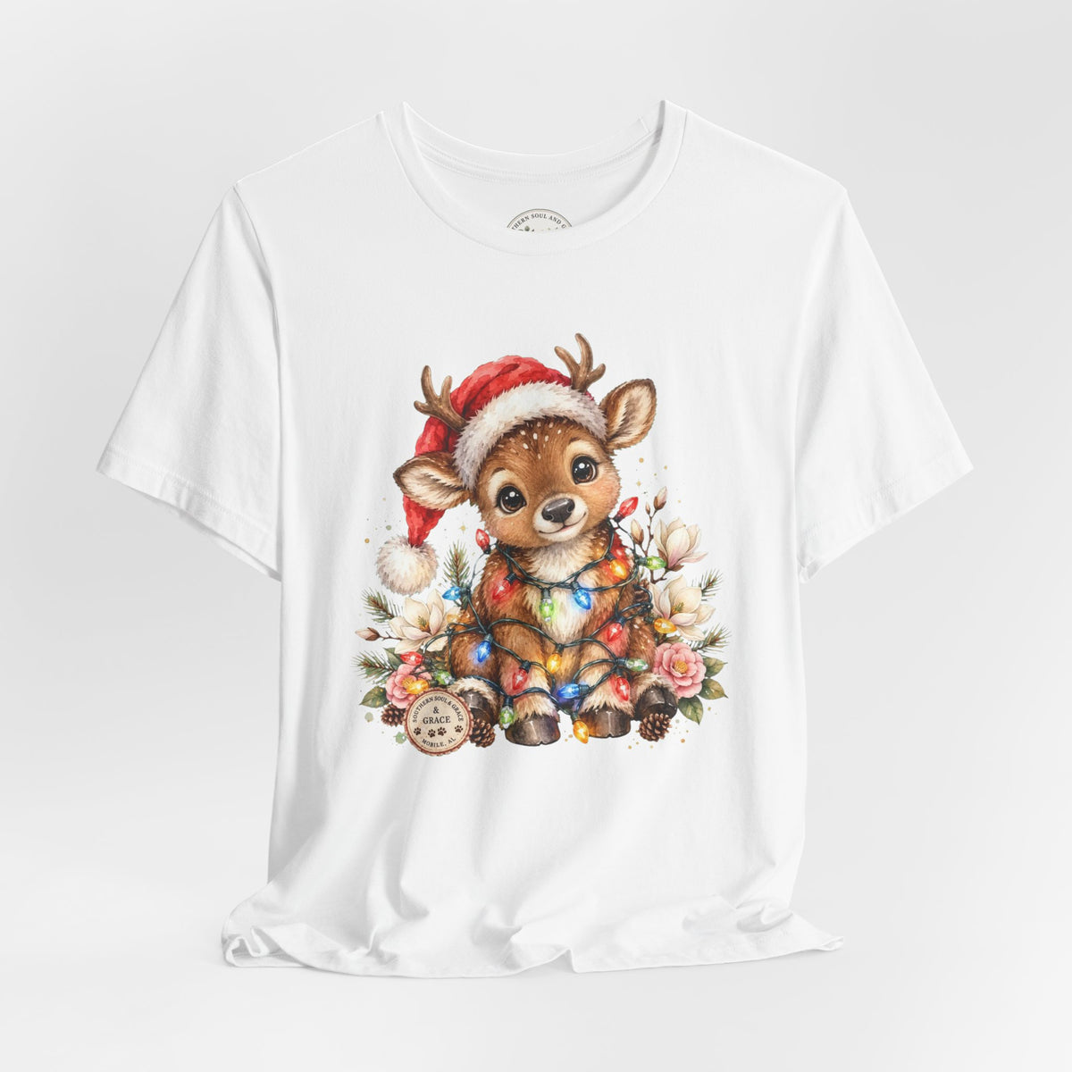 Christmas Reindeer Tee — Cute Baby Reindeer in Santa Hat Holiday T-Shirt