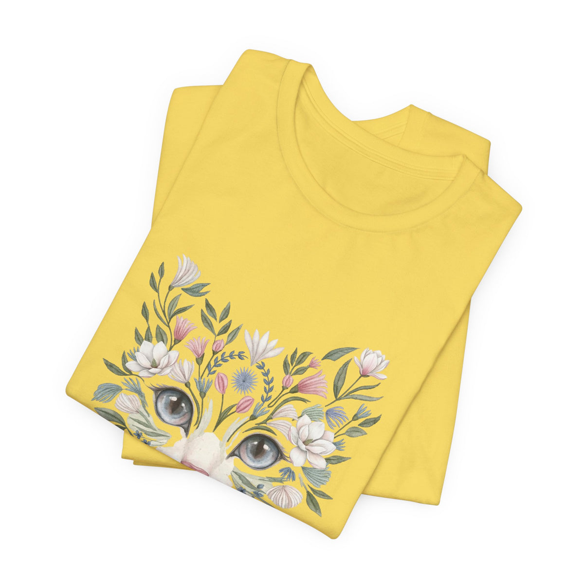 Floral Cat Face Tee — Watercolor Kitty Floral Illustration T-Shirt