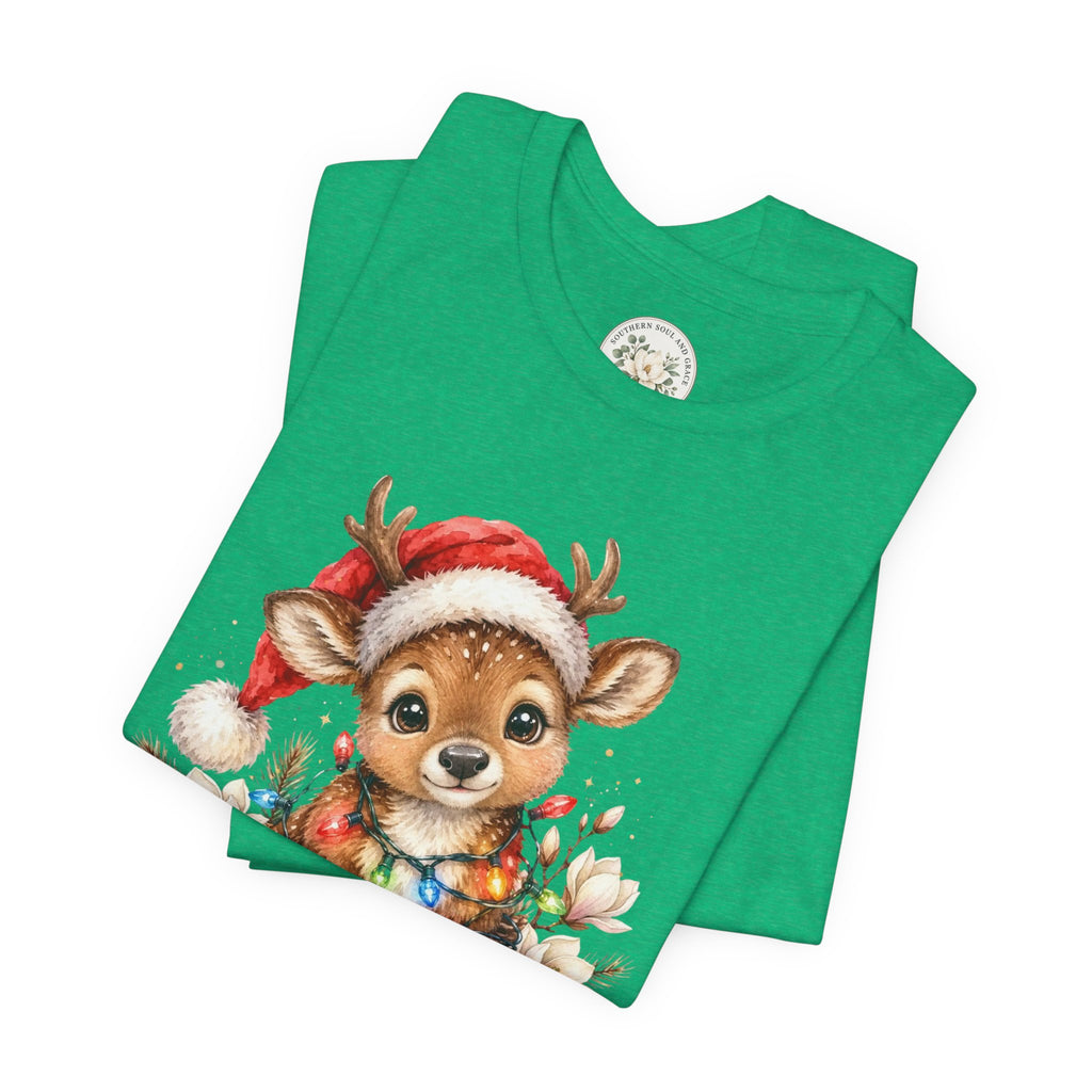 Christmas Reindeer Tee — Cute Baby Reindeer in Santa Hat Holiday T-Shirt