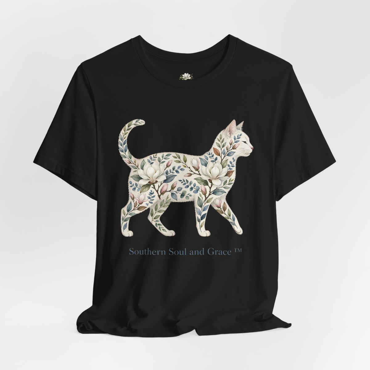 Floral Cat Tee — "Southern Soul and Grace" Graphic T-Shirt