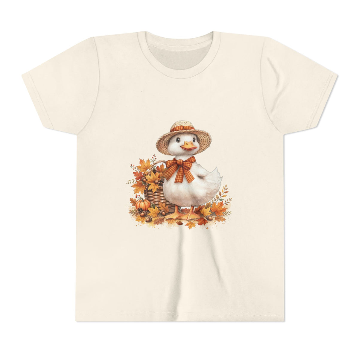Cute Fall Duck Kids T-Shirt — Watercolor Duckling with Straw Hat