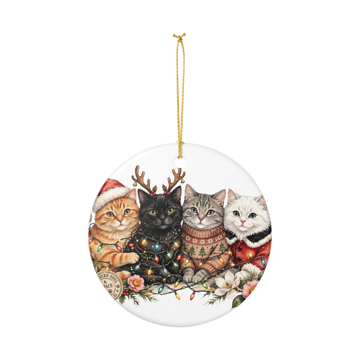 Ceramic Cat Ornament — Festive Kittens in Holiday Sweaters