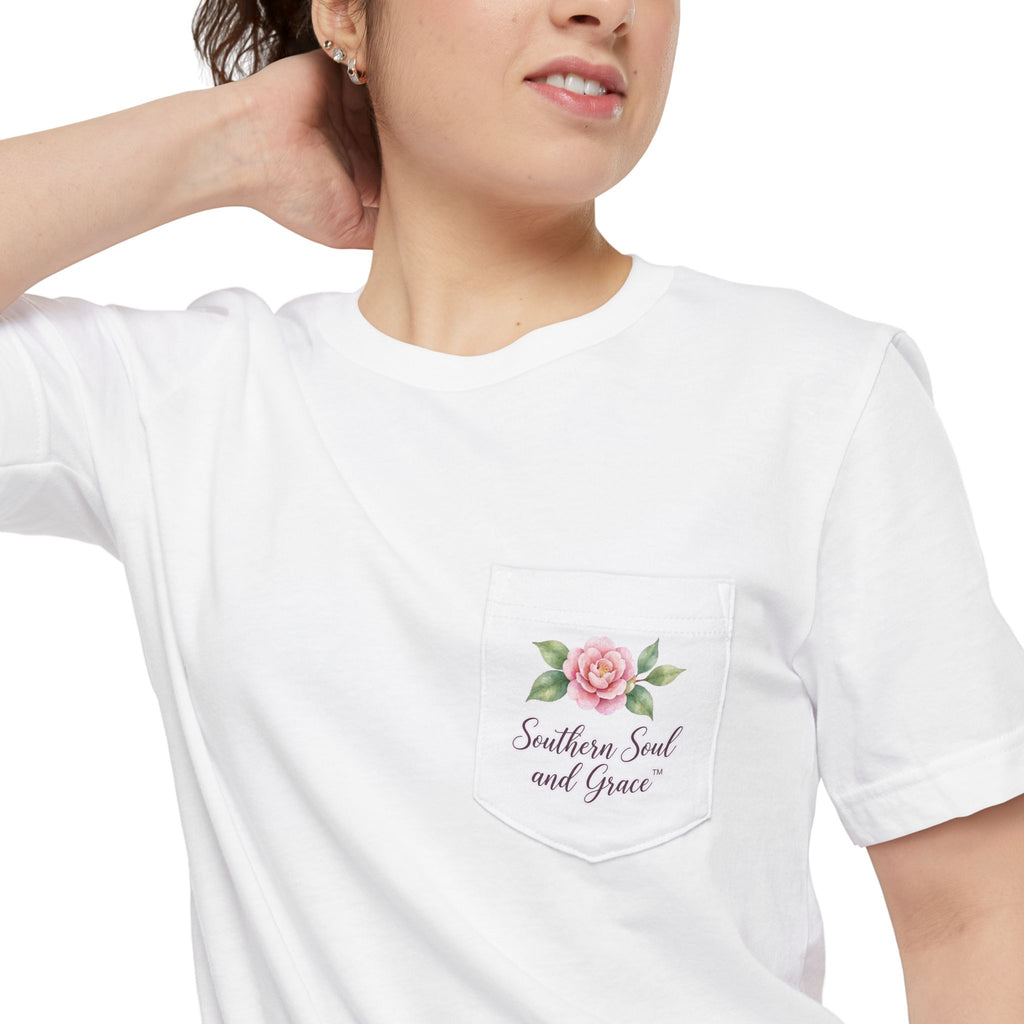 Faith Love Fall Pocket T-Shirt — Floral Pumpkin Autumn Tee