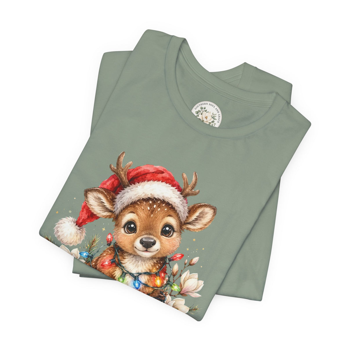 Christmas Reindeer Tee — Cute Baby Reindeer in Santa Hat Holiday T-Shirt