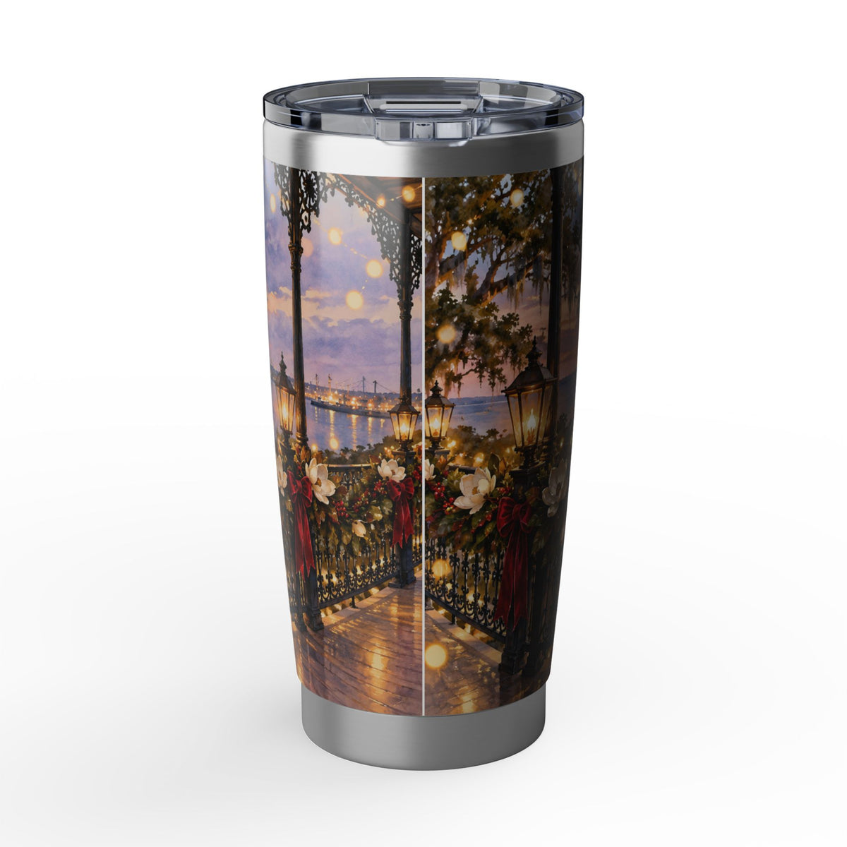 Sunset Promenade 20oz Tumbler — Festive Magnolia & Waterfront Scenery Mobile Alabama