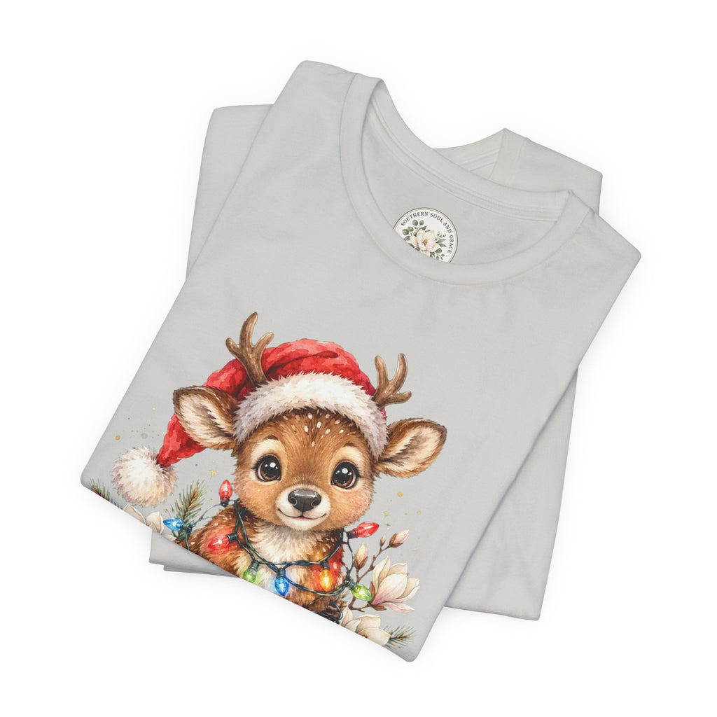 Christmas Reindeer Tee — Cute Baby Reindeer in Santa Hat Holiday T-Shirt