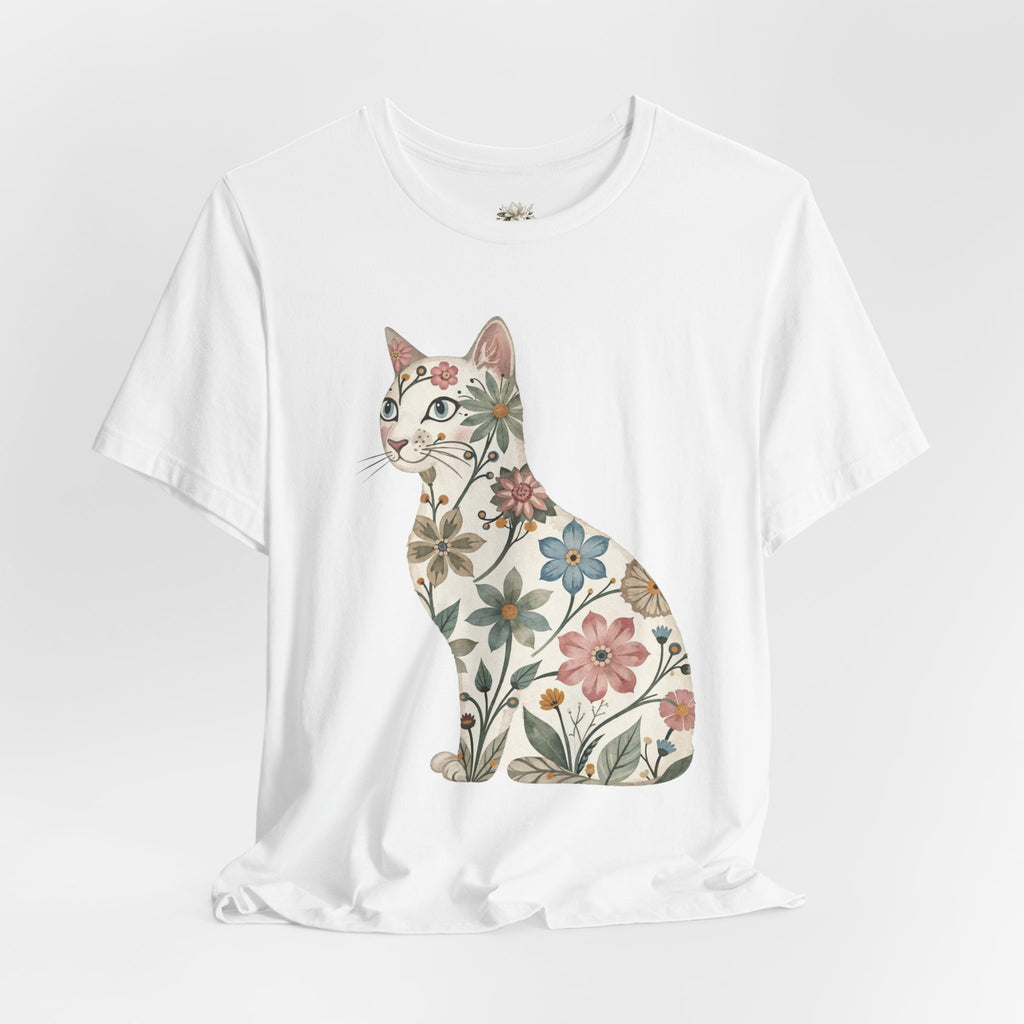Floral Cat T-Shirt — Vintage Botanical Kitty Tee