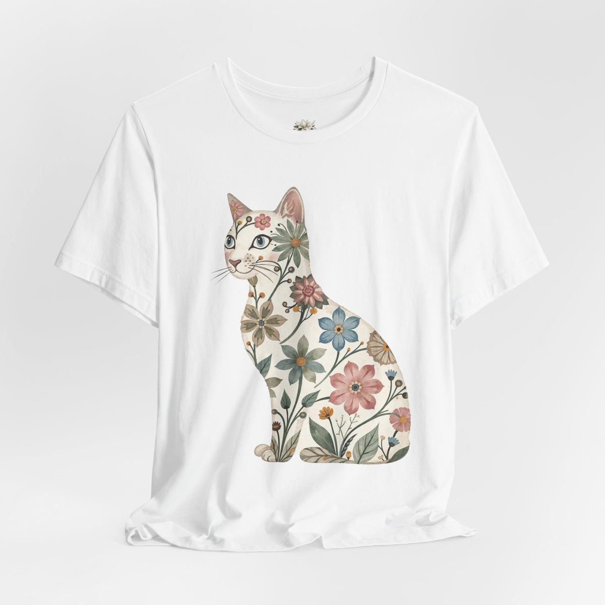 Floral Cat T-Shirt — Vintage Botanical Kitty Tee