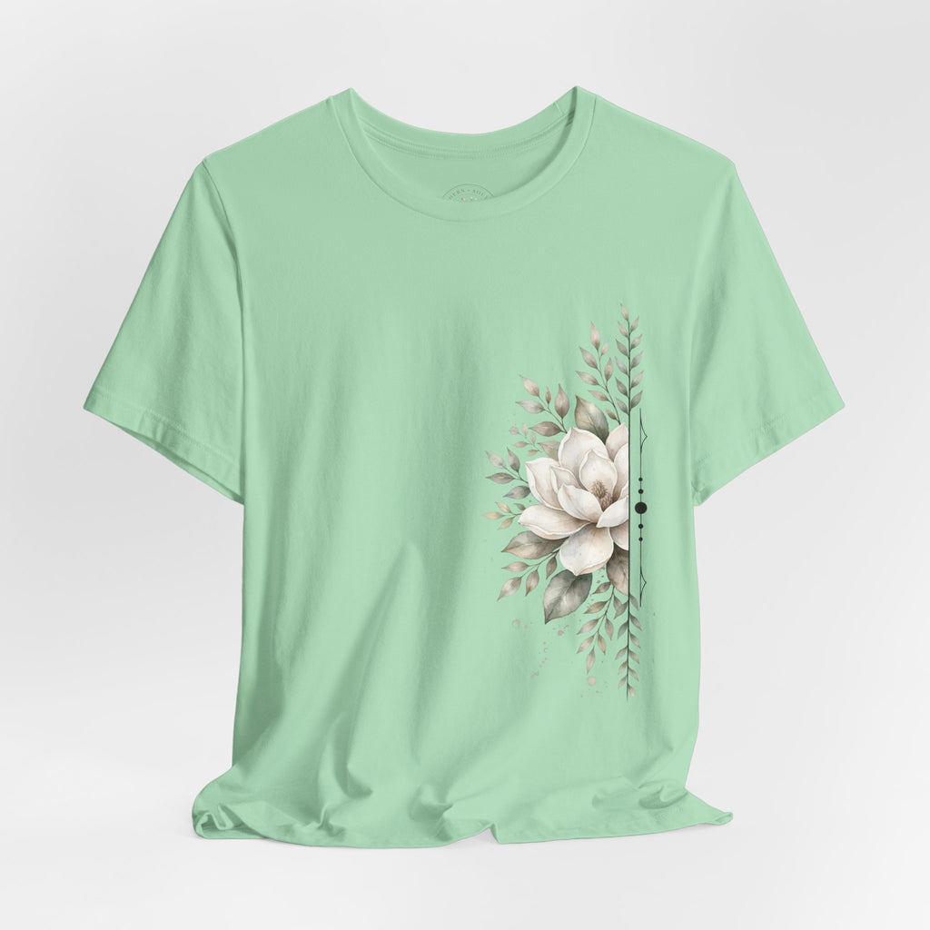 Floral Magnolia Tee — Minimal Side Bouquet T-Shirt