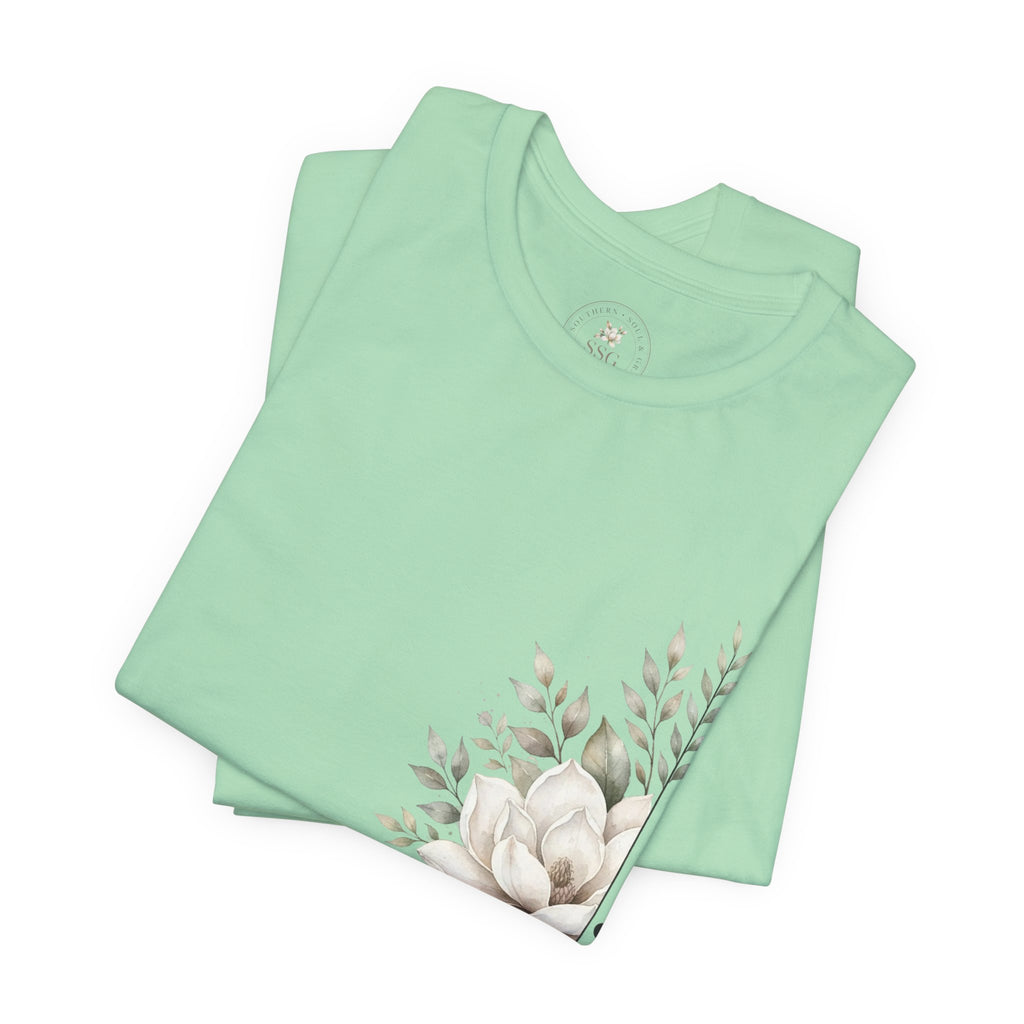 Floral Magnolia Tee — Minimal Side Bouquet T-Shirt