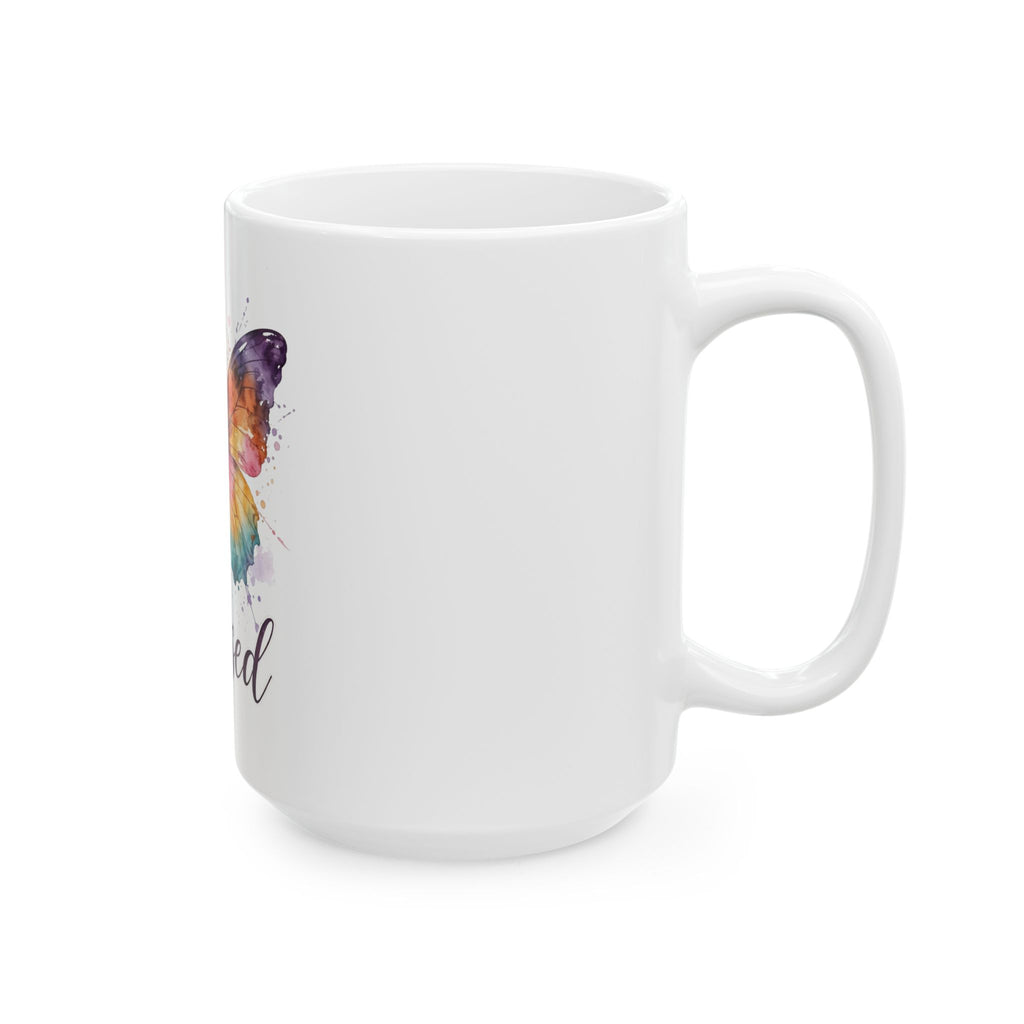 Blessed Butterfly Ceramic Mug — Colorful Watercolor Butterfly Coffee Cup (11oz, 15oz)