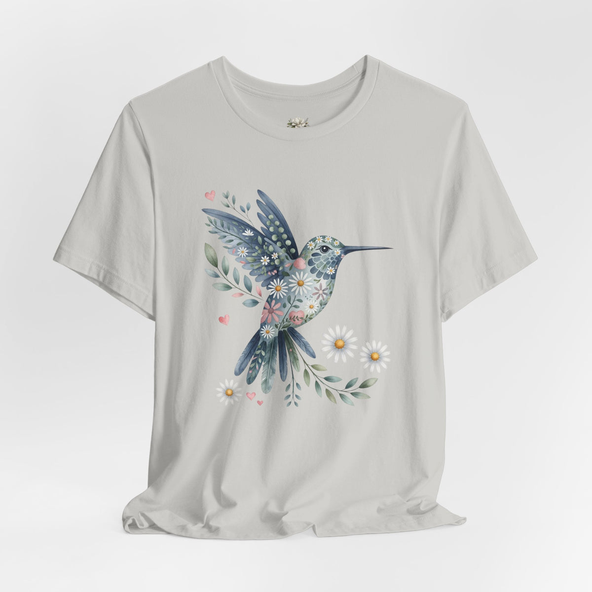 Floral Hummingbird Tee — Watercolor Bird Graphic T-Shirt