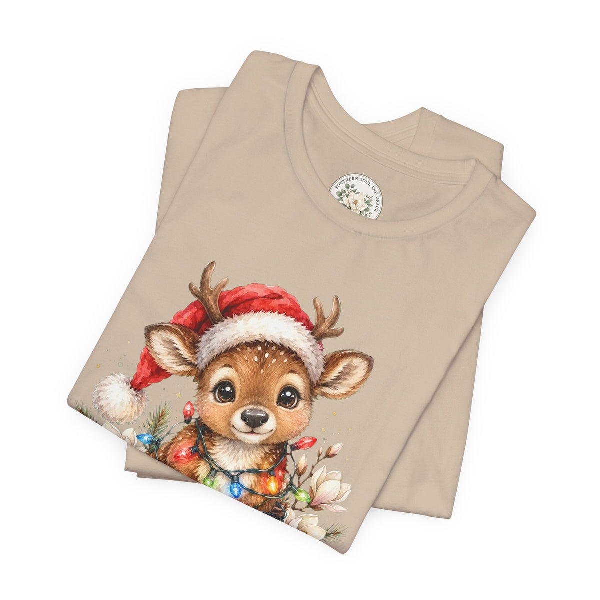 Christmas Reindeer Tee — Cute Baby Reindeer in Santa Hat Holiday T-Shirt