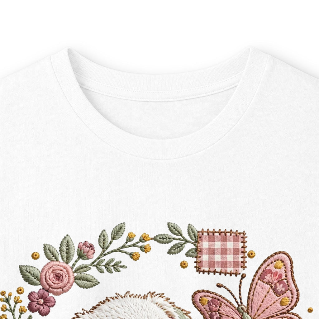 Cute Puppy Wreath Long Sleeve Tee — Floral Paw & Butterfly Design
