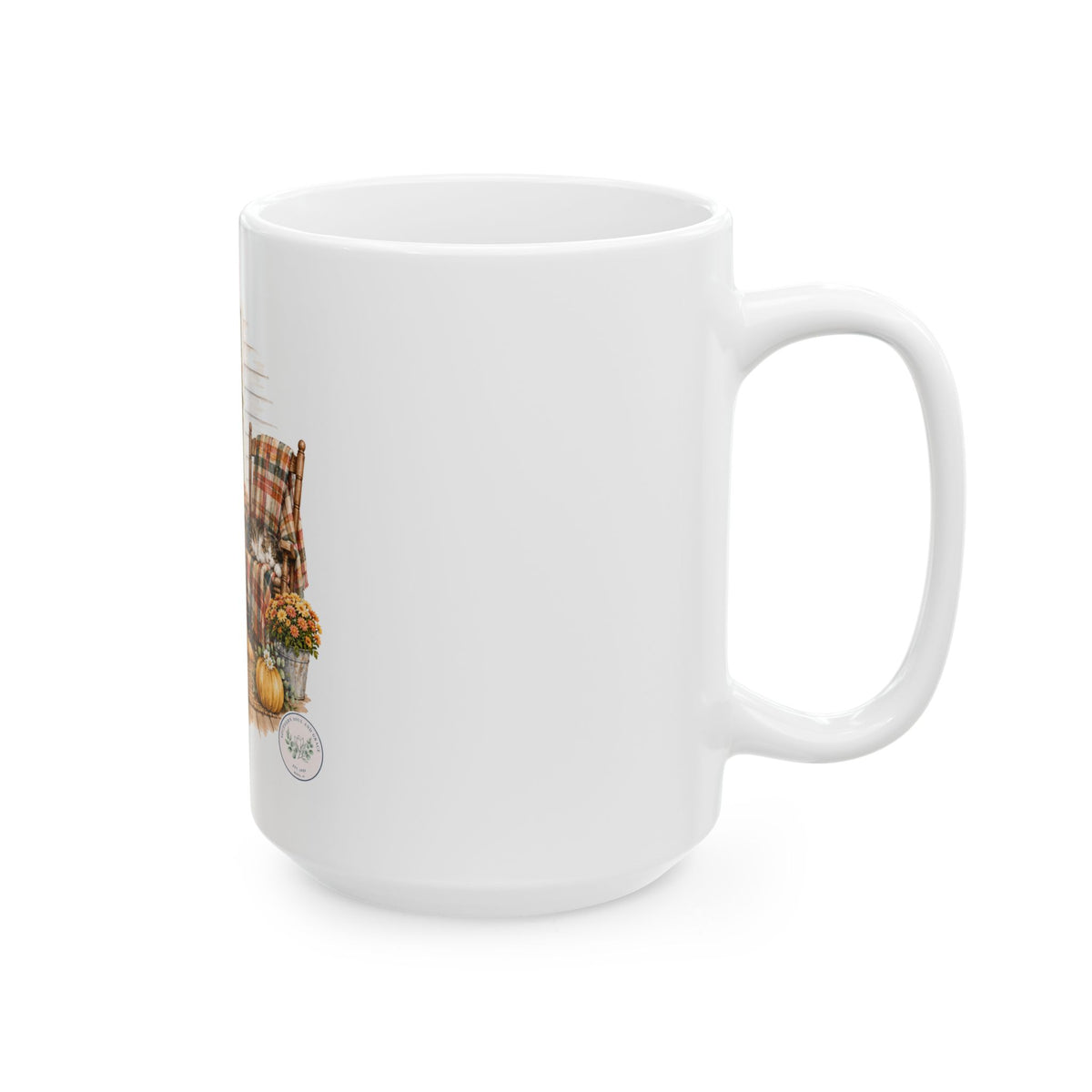 Autumn Porch Golden Retriever Ceramic Mug – Fall Pumpkin & Plaid Coffee Cup (11oz/15oz)