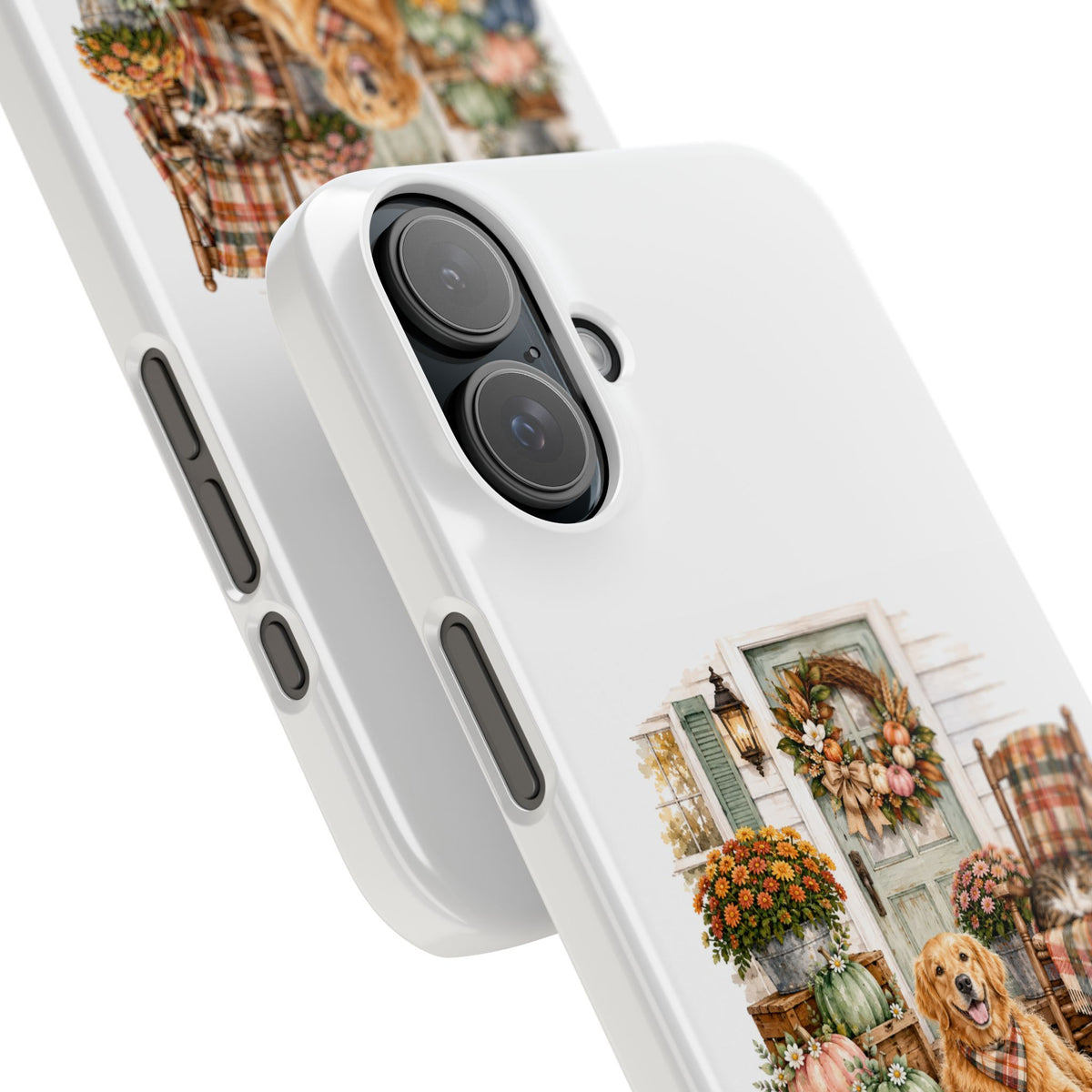Autumn Porch Phone Case — Golden Retriever & Pumpkin Fall Design