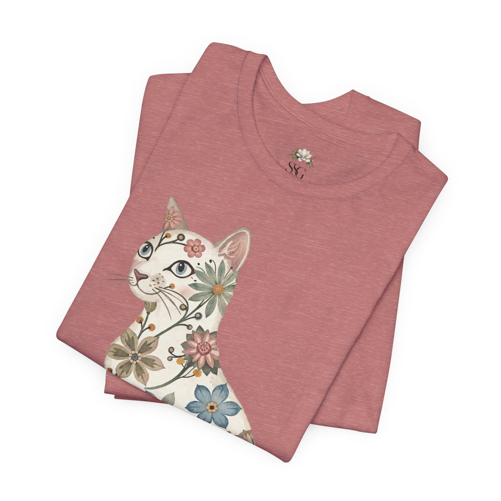 Floral Cat T-Shirt — Vintage Botanical Kitty Tee