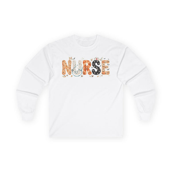 Nurse Floral Print Long Sleeve Tee - Cute Floral 'NURSE' Shirt for Healthcare Gifts