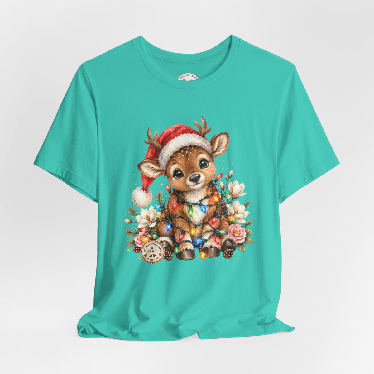 Christmas Reindeer Tee — Cute Baby Reindeer in Santa Hat Holiday T-Shirt