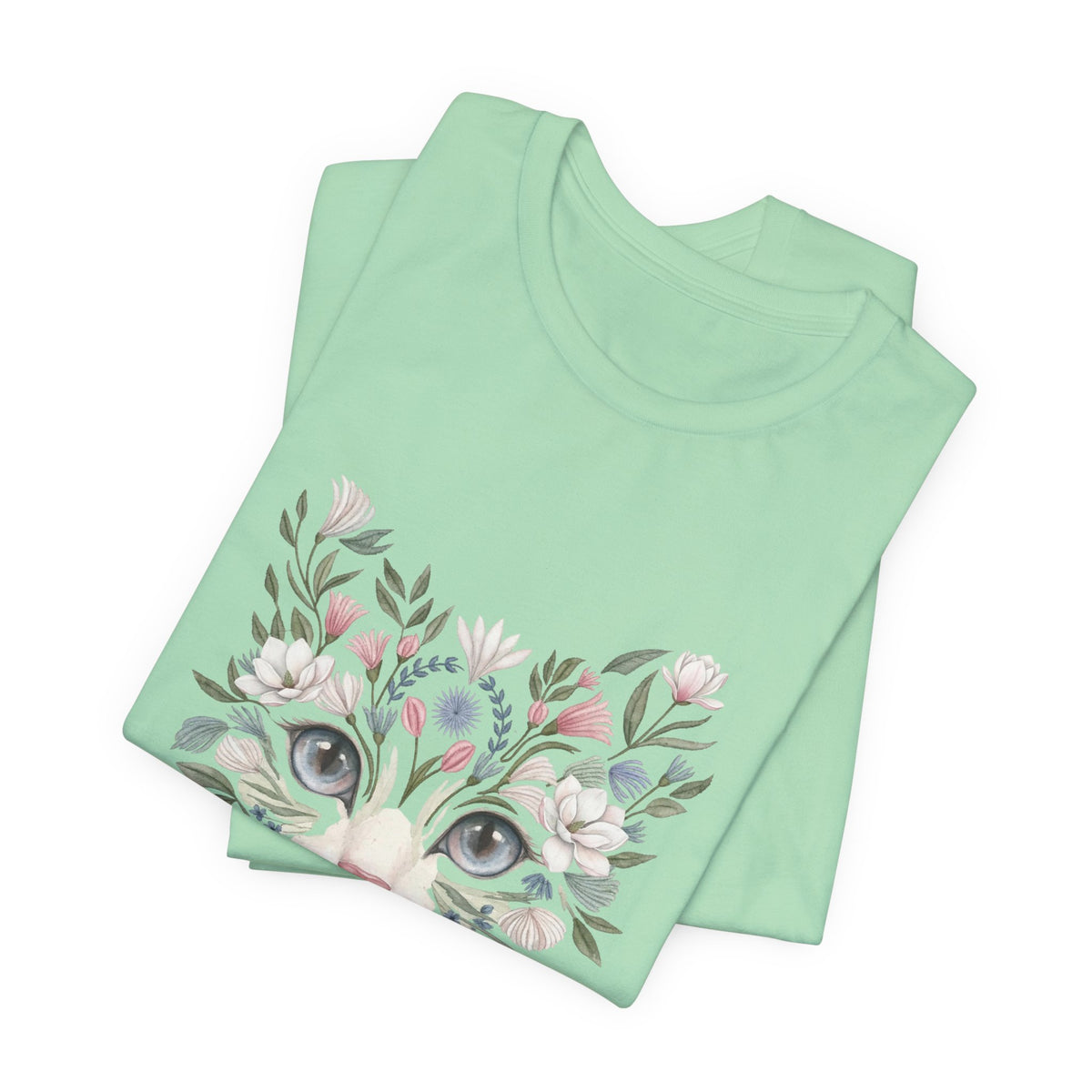 Floral Cat Face Tee — Watercolor Kitty Floral Illustration T-Shirt