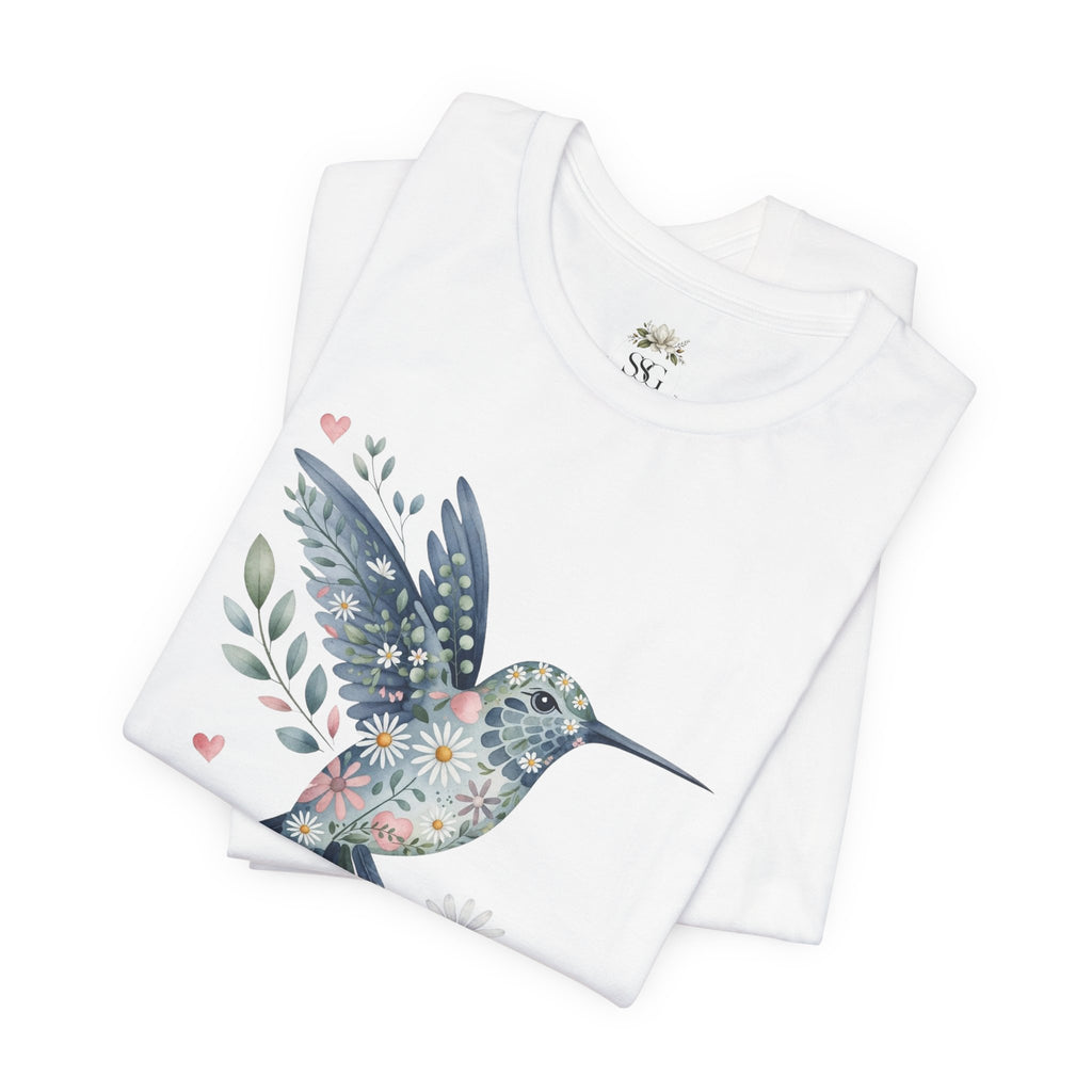 Floral Hummingbird Tee — Watercolor Bird Graphic T-Shirt